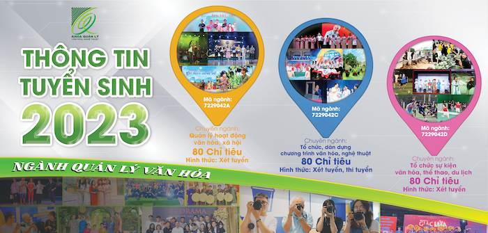 THÔNG TIN TUYỂN SINH 03 Chuyên ngành của Khoa quản lý văn hoá, nghệ thuật năm học 2023-2024 